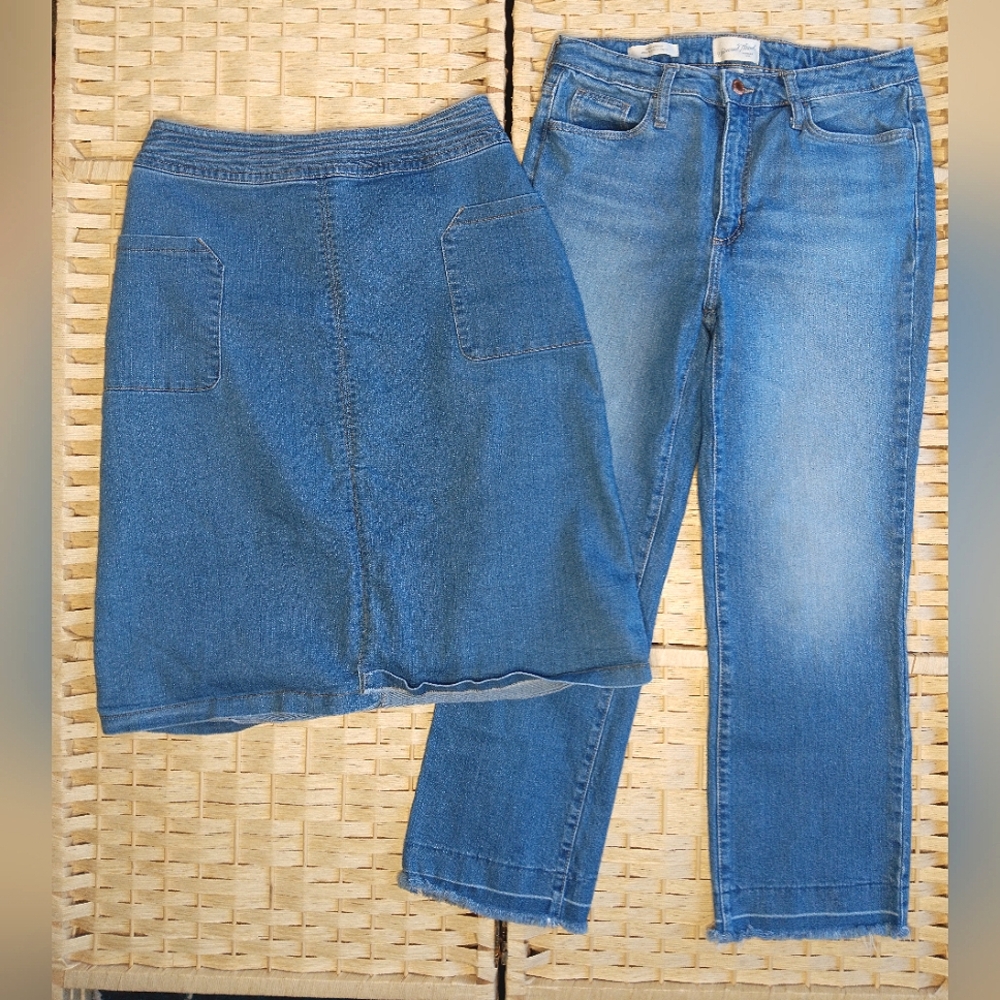 2 Pcs Skirt Pants | Ankle Bootcut Jeans | Knee-Length Skirt With Pockets Med 6